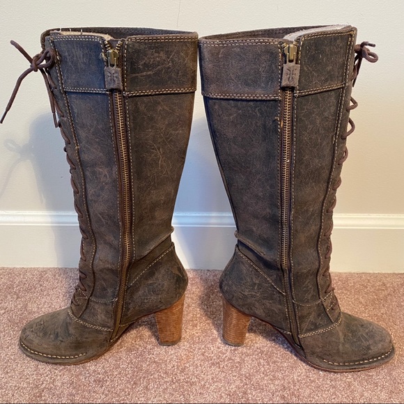 Frye Shoes - Frye Villager Laced Up Heeled Distressed Boots